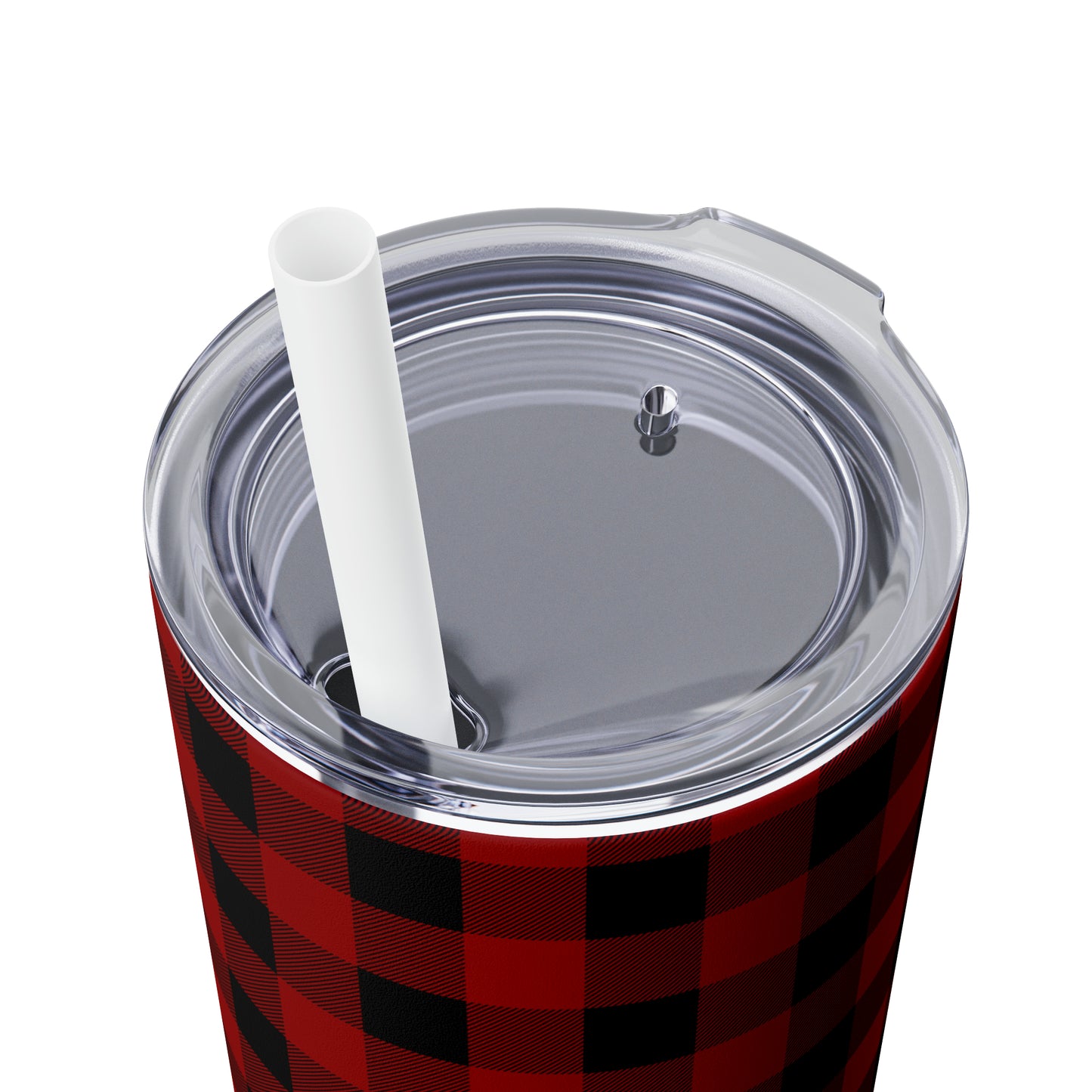 Red and Black Plaid/ Buffalo Plaid Skinny Tumbler with Straw, 20oz