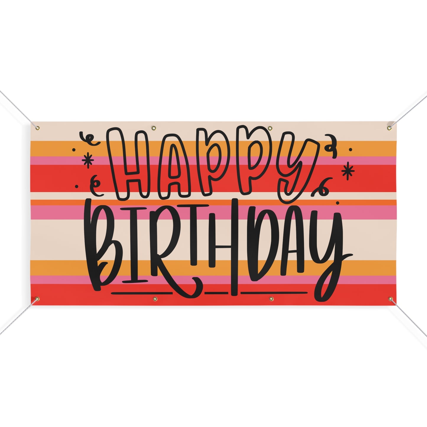 Retro Stripped Happy Birthday Matte Banner - Pink