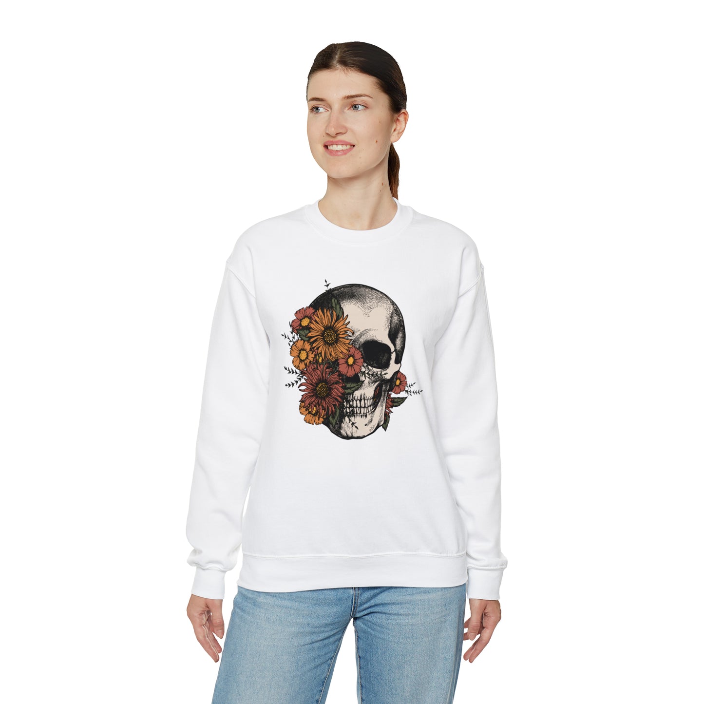 Boho Skeleton Fall Halloween Retro Warm Colored  Unisex Heavy Blend™ Crewneck Sweatshirt