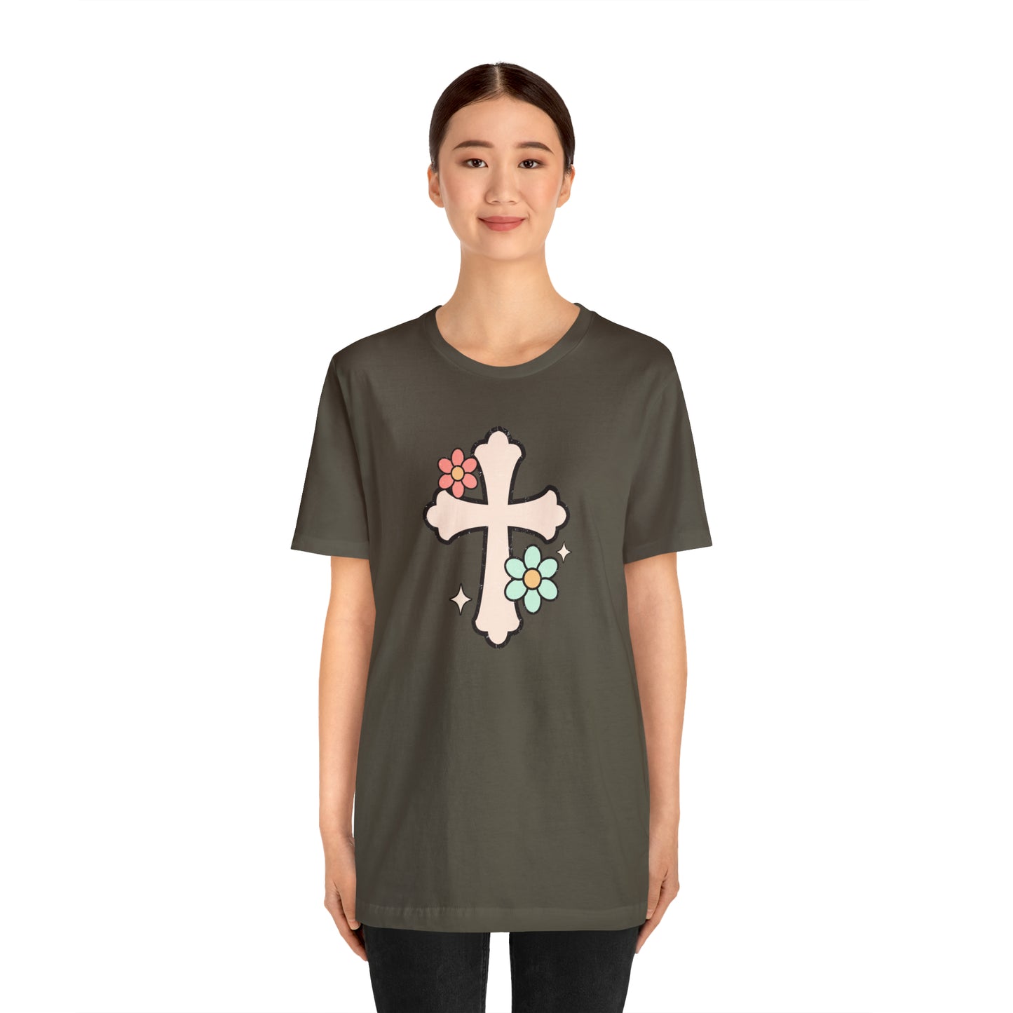 Vintage Floral Boho Cross T-Shirt