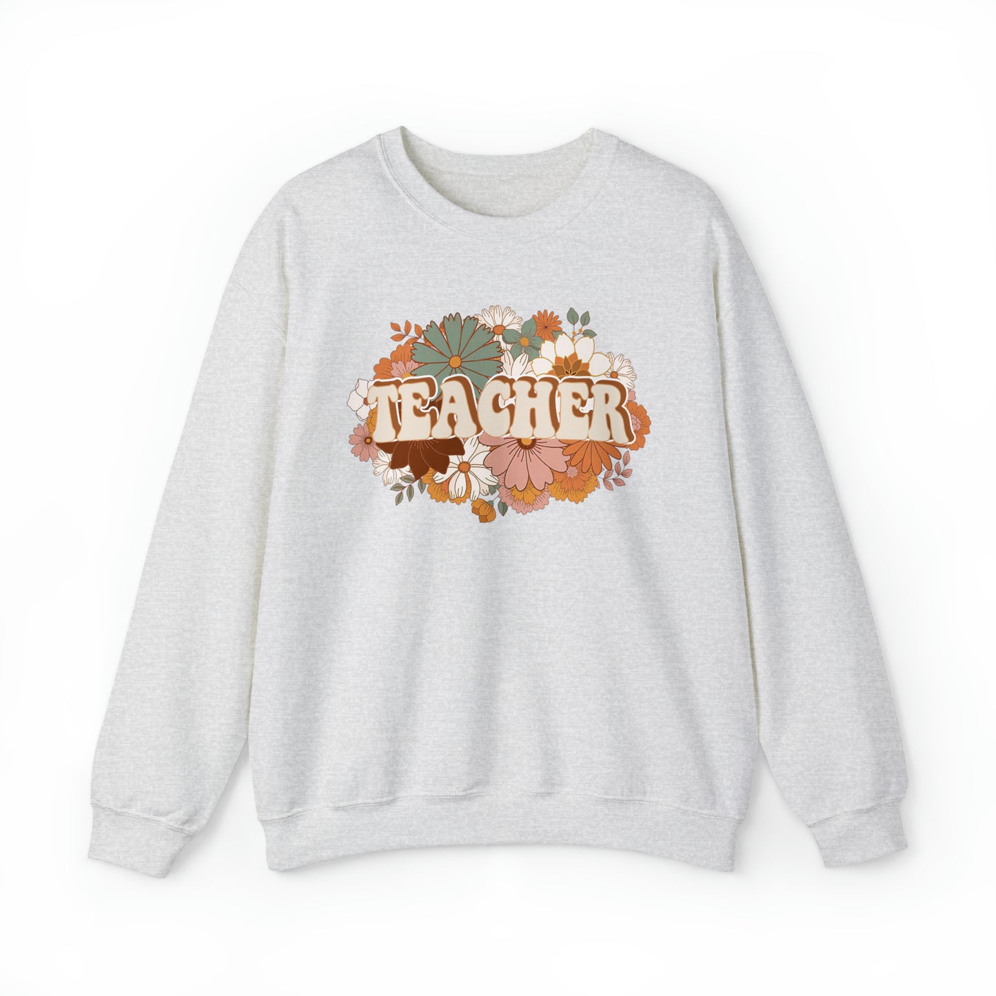 Vintage Retro Floral Teacher Warm Colors Unisex Heavy Blend™ Crewneck Sweatshirt