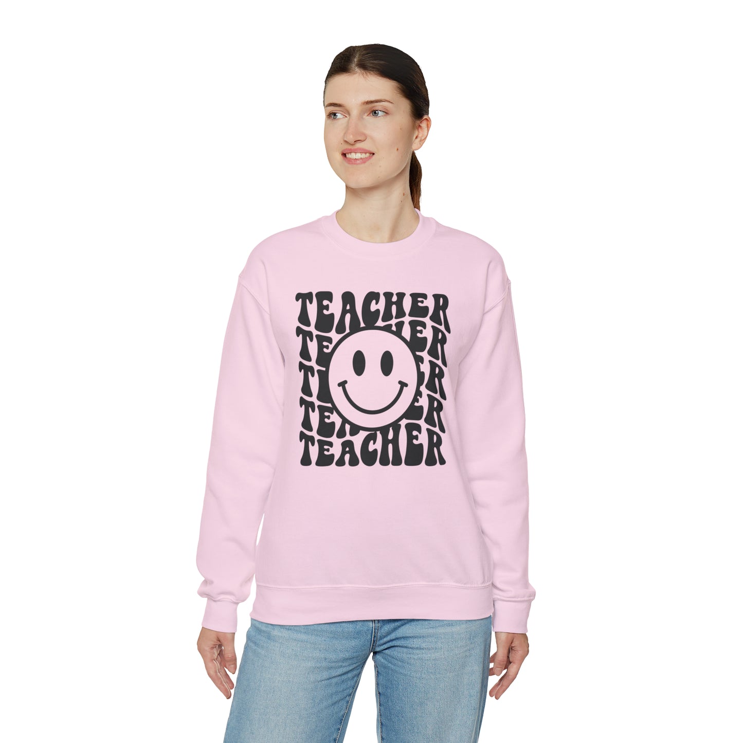 Retro Teacher with Smiley Face Black Logo Unisex Heavy Blend™ Crewneck Sweatshirt