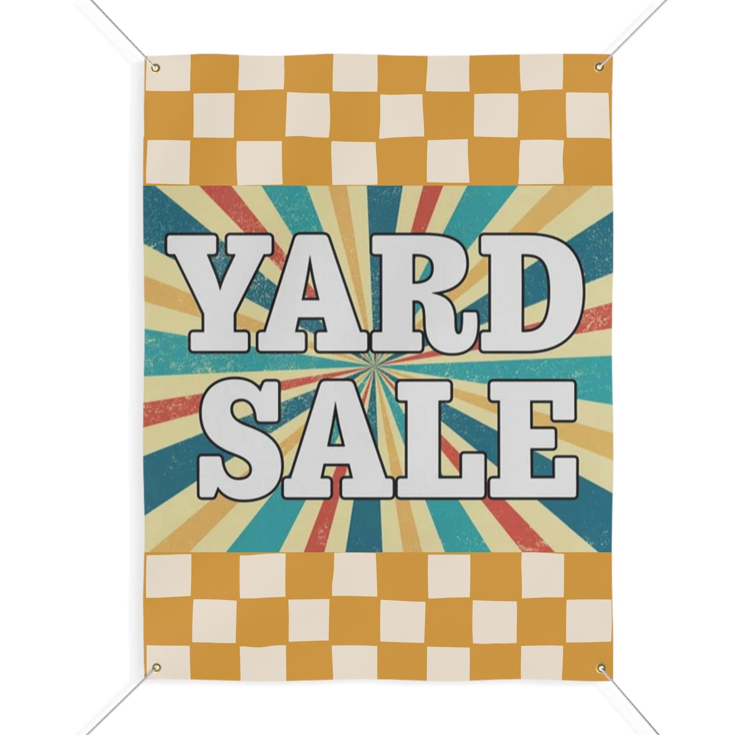 Retro Golden Checkerboard Yard Sale Sign/ Matte Banner