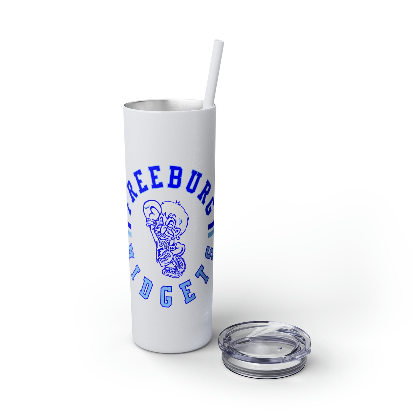 Freeburg Midgets Multi-Striped Circle Logo Skinny Tumbler with Pick your Color Straw, 20oz