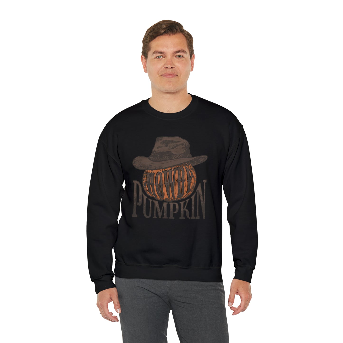 Howdy Pumpkin Fall Halloween Retro Warm Colored  Unisex Heavy Blend™ Crewneck Sweatshirt