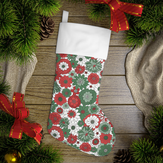 Retro Floral Christmas Holiday Stocking