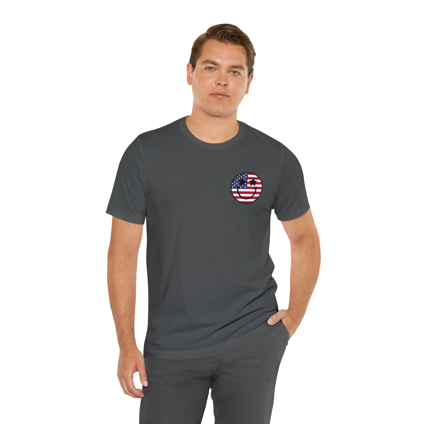 "Jesus Christ Stars and Stripes" (Front and Back Design) Unisex Jersey Short Sleeve Tee