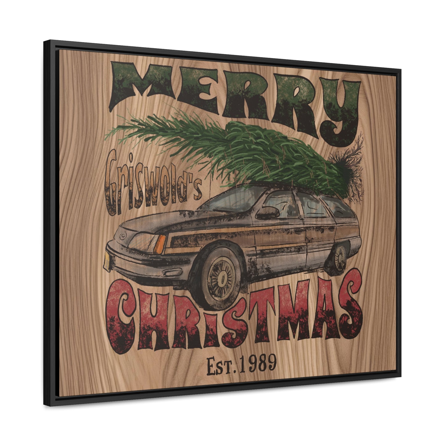 Distressed Merry Griswold Christmas Tree Station Wagon Holiday Gallery Canvas Wraps, Horizontal Frame