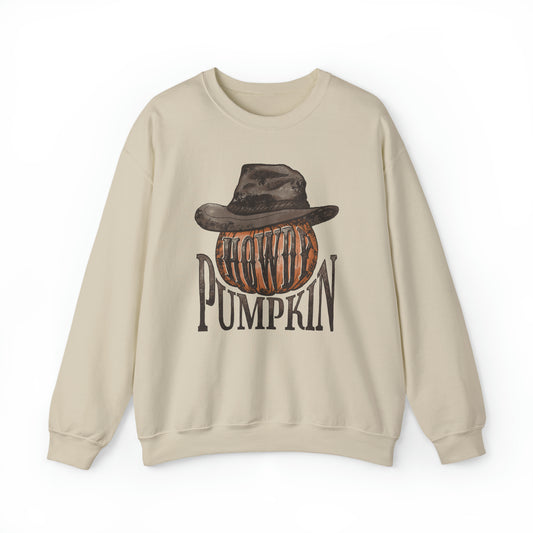 Howdy Pumpkin Fall Halloween Retro Warm Colored  Unisex Heavy Blend™ Crewneck Sweatshirt