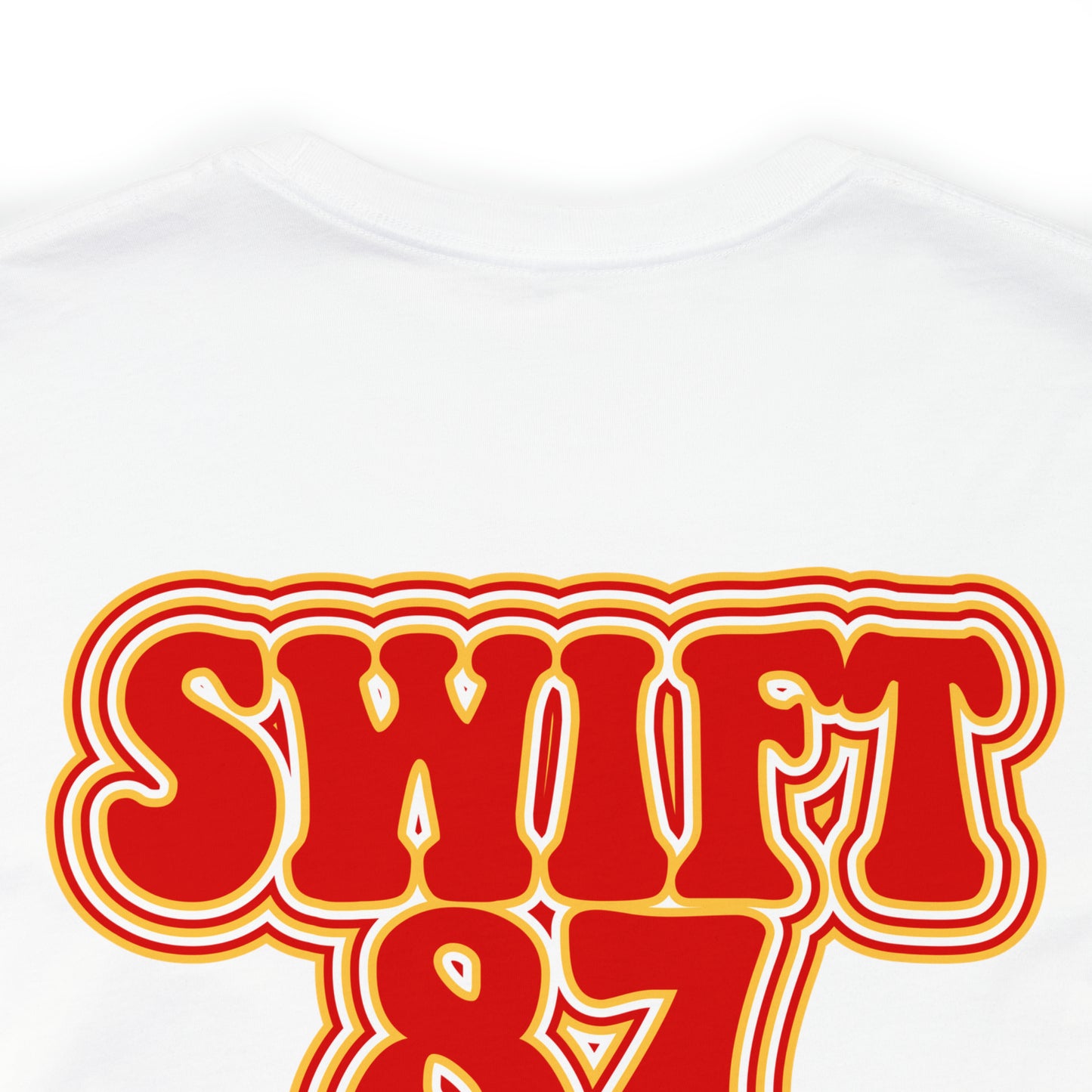 Swift Kelce Football Bubble Font Bella Jersey Short Sleeve Tee (Unisex) - Front and Back Design