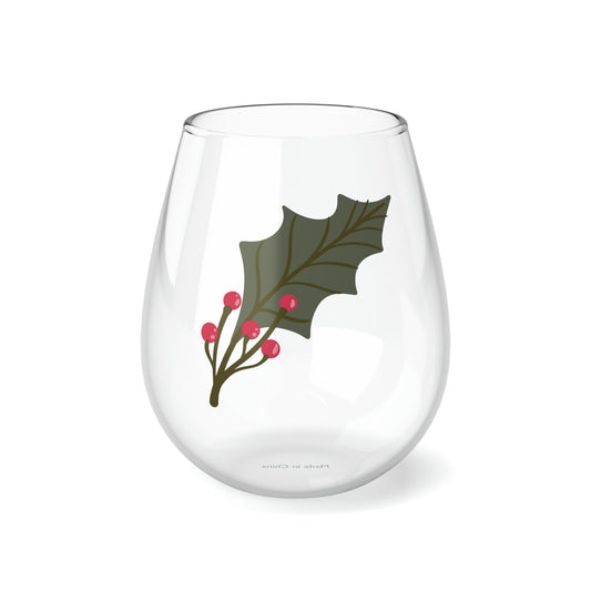 Holly Berry Leaf Stemless Wine/ Glass, 11.75oz