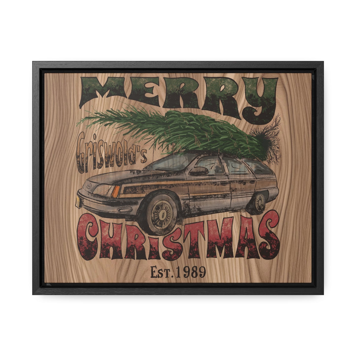 Distressed Merry Griswold Christmas Tree Station Wagon Holiday Gallery Canvas Wraps, Horizontal Frame