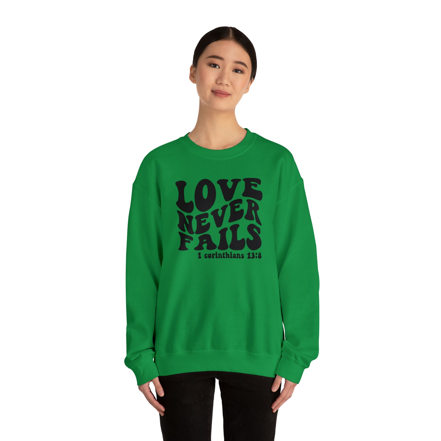 Love Never Fails Black Logo Unisex Heavy Blend™ Crewneck Sweatshirt