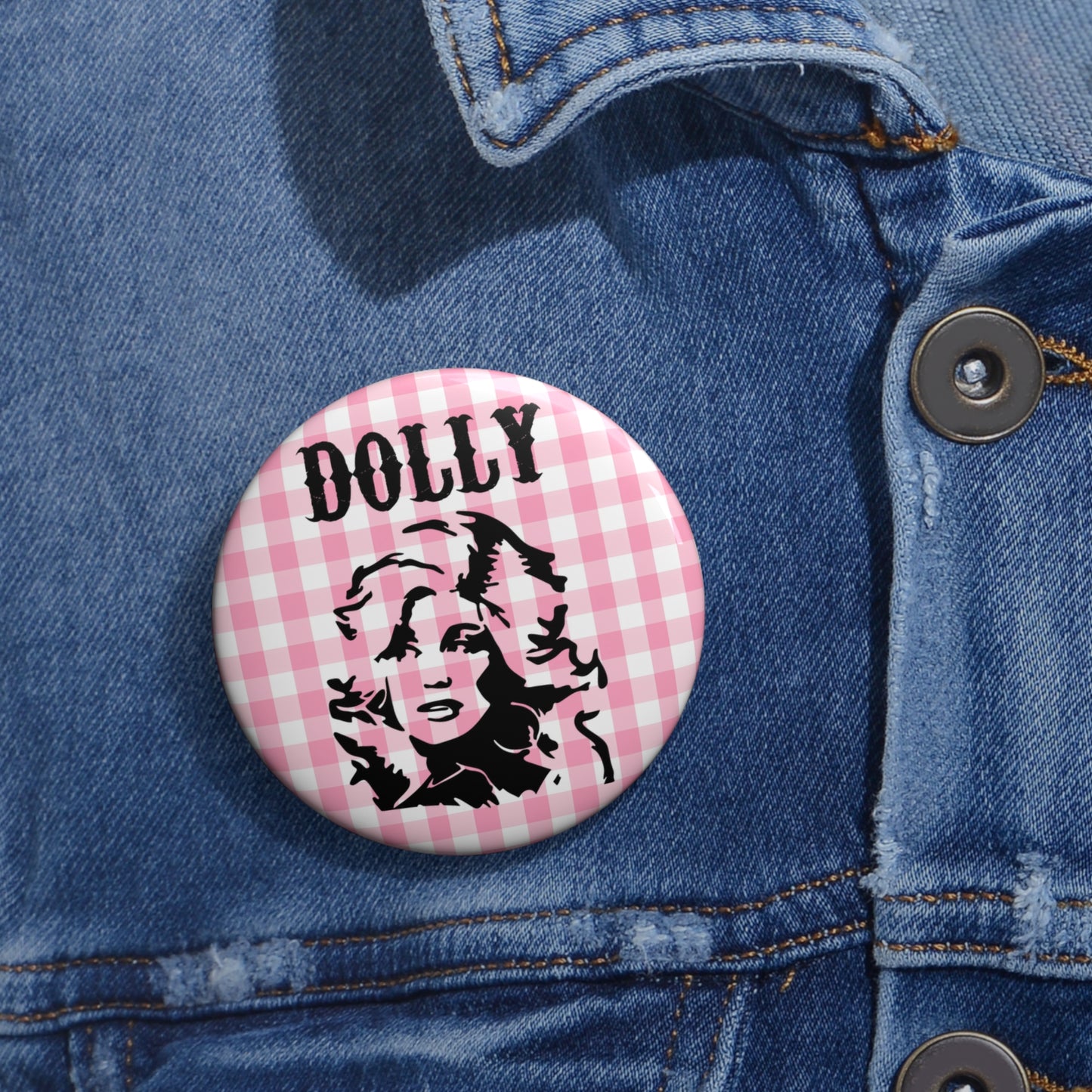 Dolly Portrait Pink Checkerboard Custom Pin Buttons