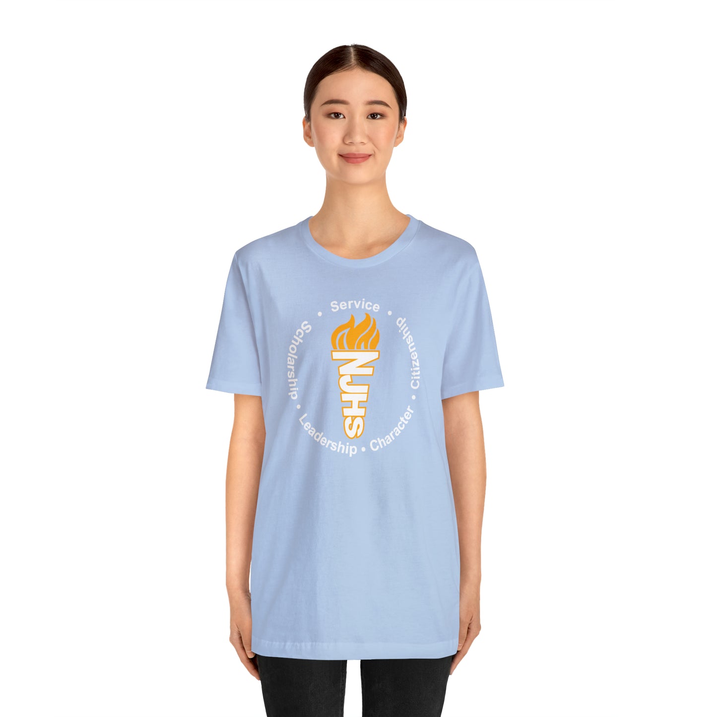 NJHS National Junior Honor Society Service Citizenship Character Leadership Scholarship Circular Torch Bella Jersey Short Sleeve Tee (Unisex)