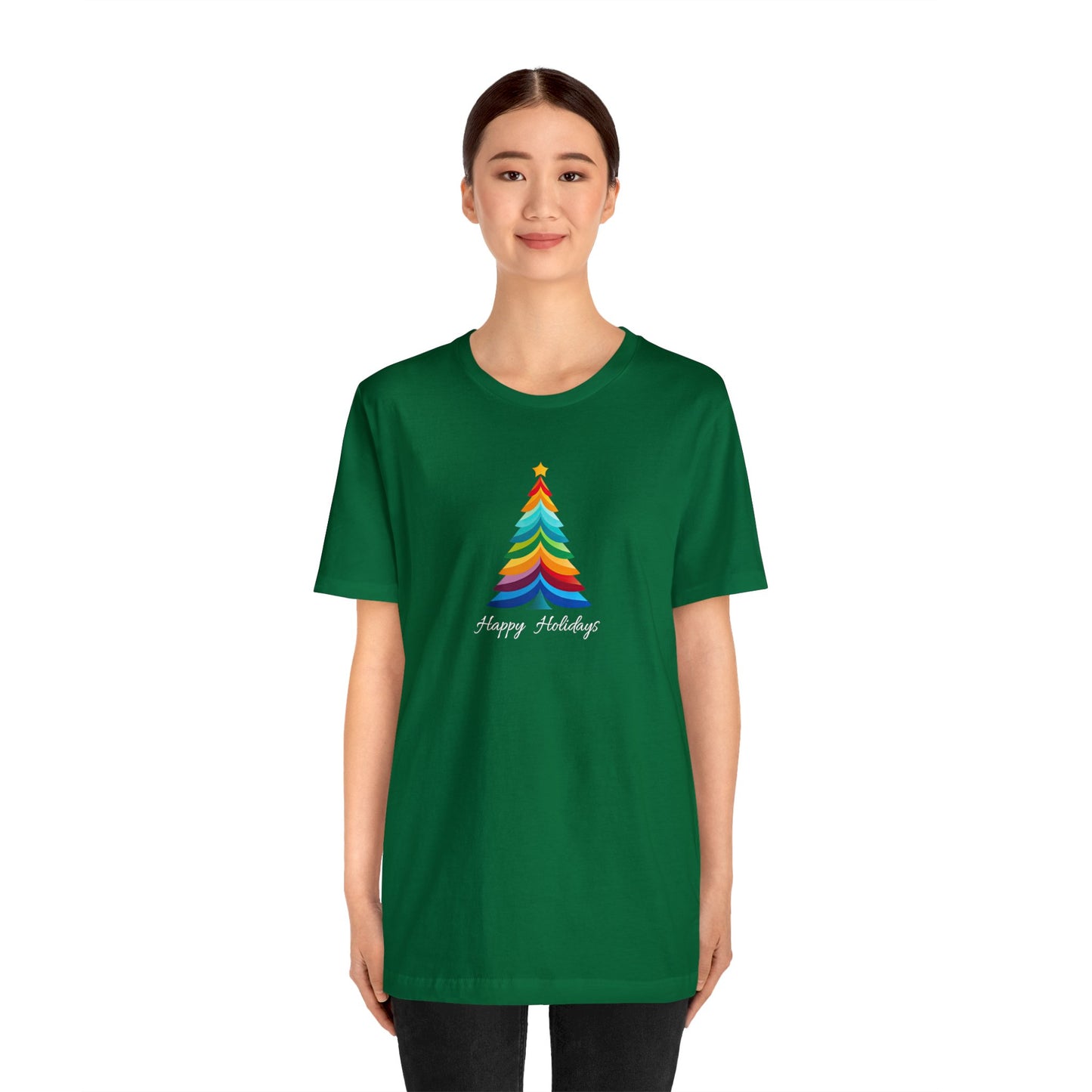 Happy Holidays Layered Christmas Tree Bella Jersey Short Sleeve Tee (Unisex)