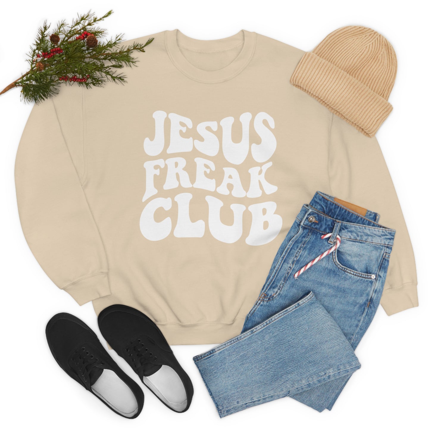 Vintage Jesus Freak Club White Logo Unisex Heavy Blend™ Crewneck Sweatshirt