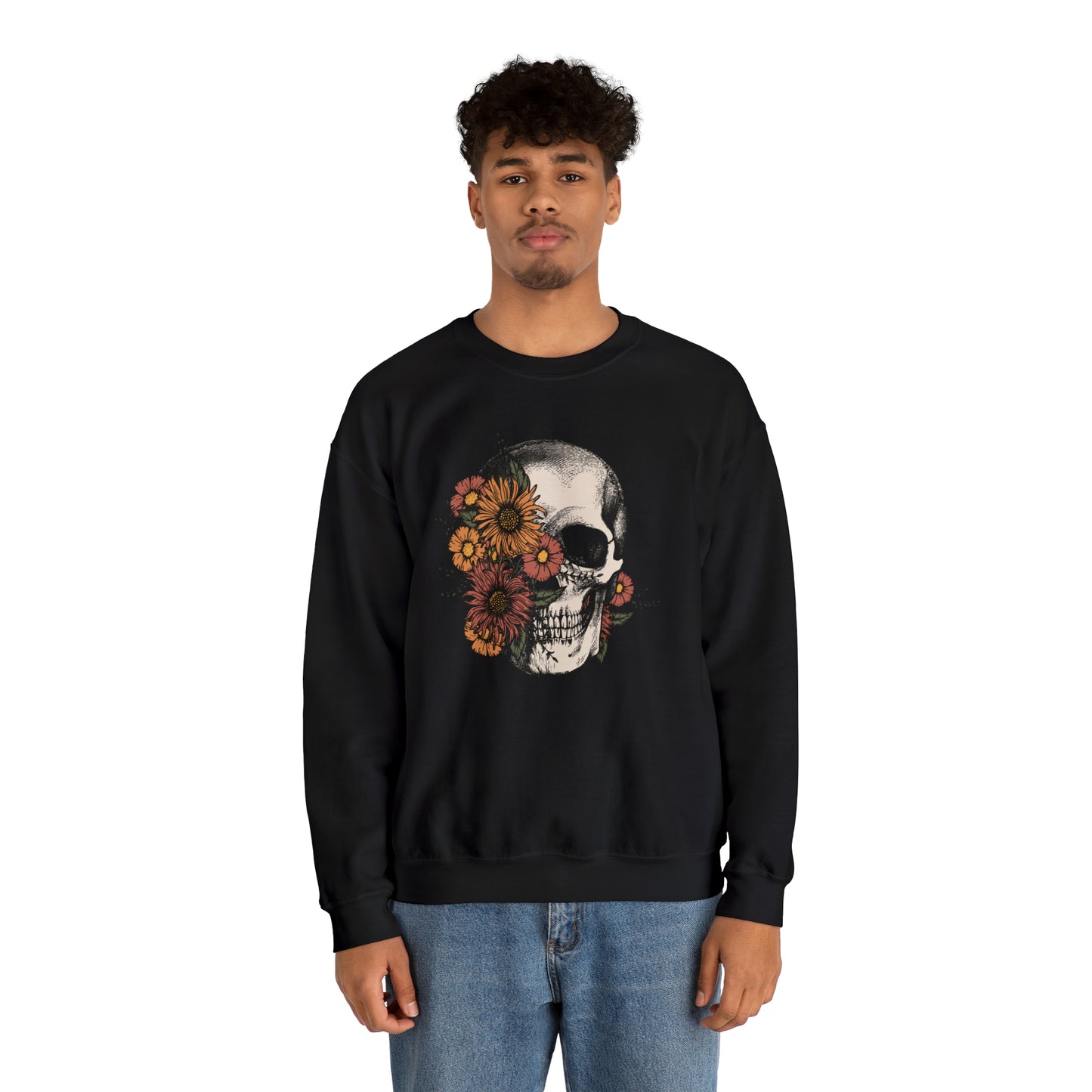 Boho Skeleton Fall Halloween Retro Warm Colored  Unisex Heavy Blend™ Crewneck Sweatshirt