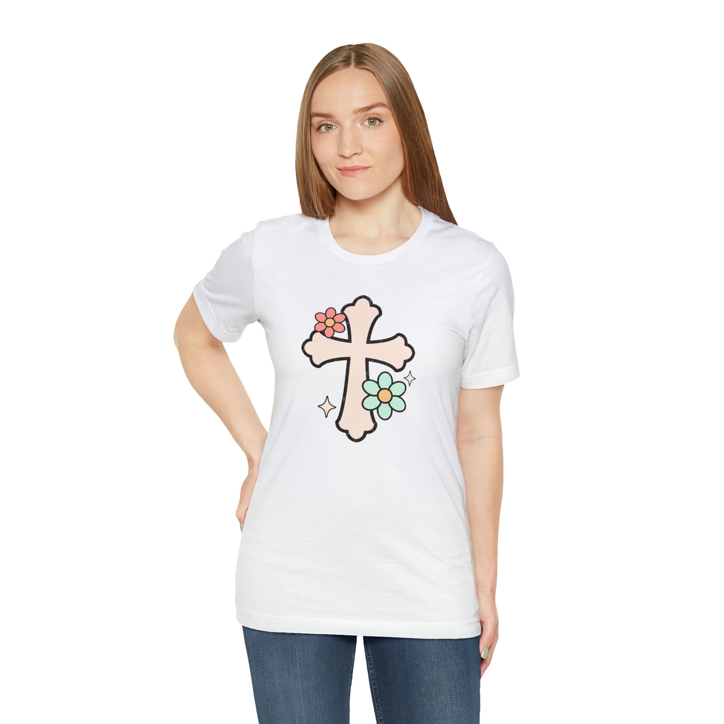 Vintage Floral Boho Cross T-Shirt