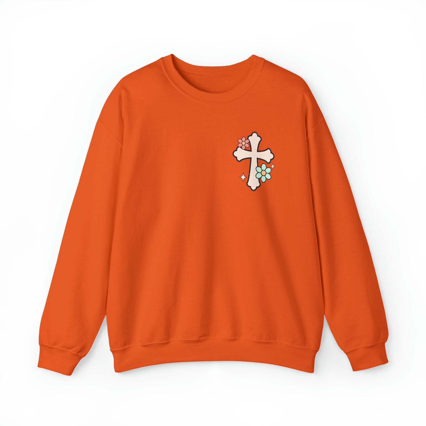 Vintage Grow in Grace with Cross Boho Color Print -  Front and Back Design Heavy Blend™ Crewneck Sweatshirt