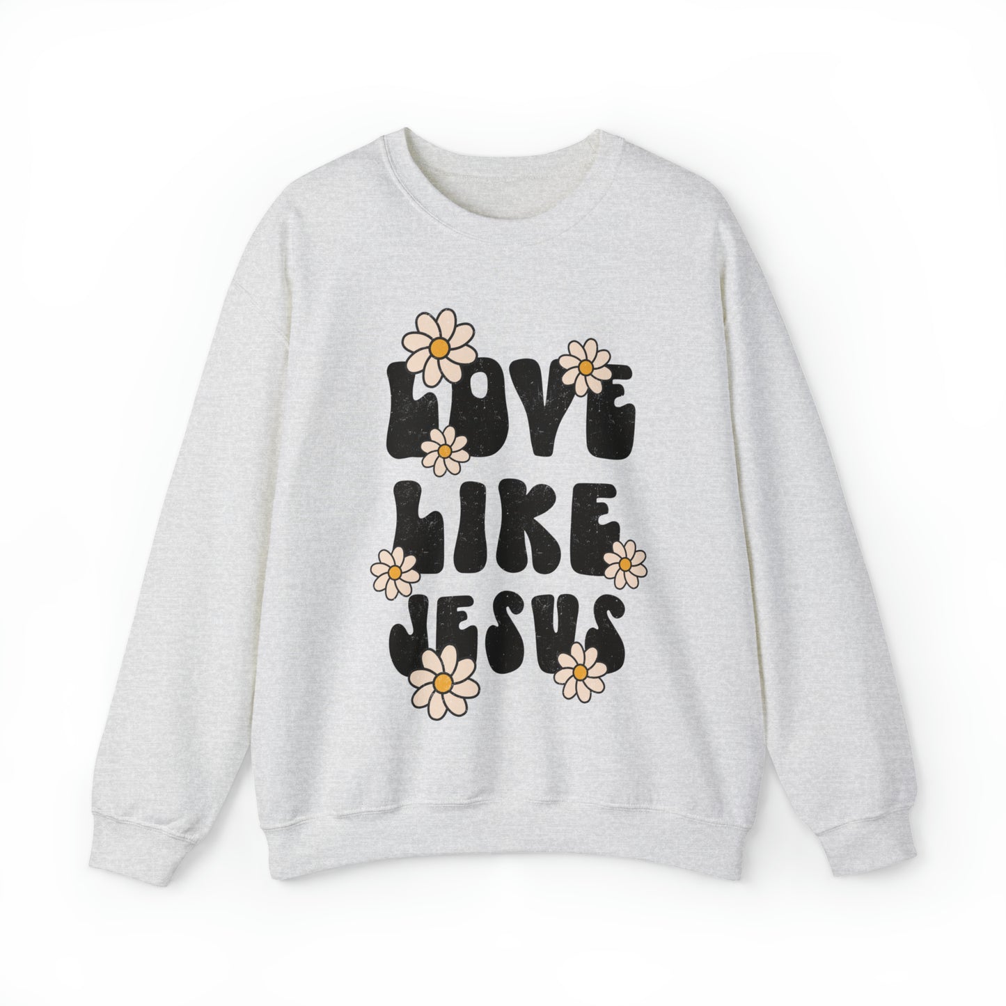 Distressed Daisy Love Like Jesus - Heavy Blend™ Crewneck Sweatshirt