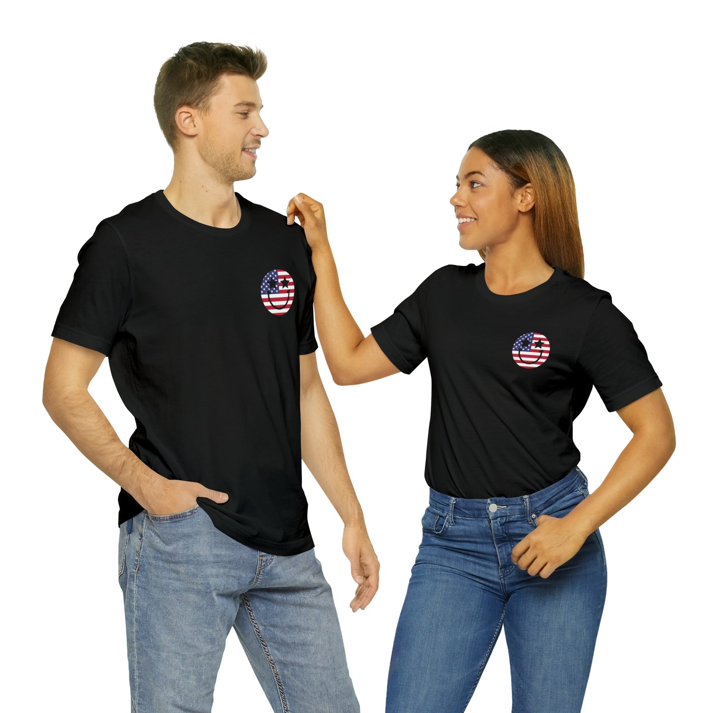 "Jesus Christ Stars and Stripes" (Front and Back Design) Unisex Jersey Short Sleeve Tee