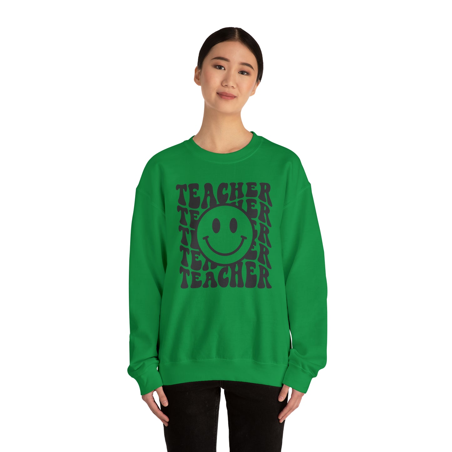 Retro Teacher with Smiley Face Black Logo Unisex Heavy Blend™ Crewneck Sweatshirt