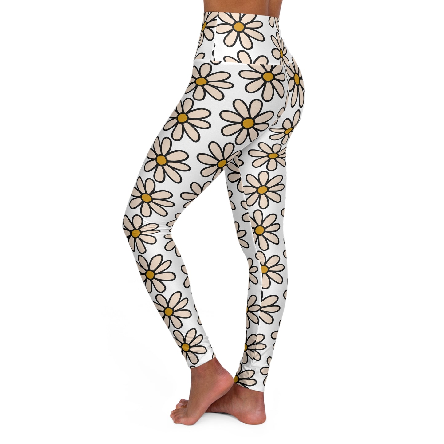 Peach Daisy Patterned Christian and Faith High Waisted Yoga Leggings