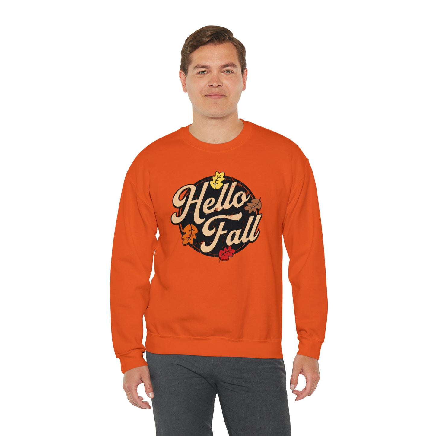 Hello Fall Halloween Retro Warm Colored  Unisex Heavy Blend™ Crewneck Sweatshirt