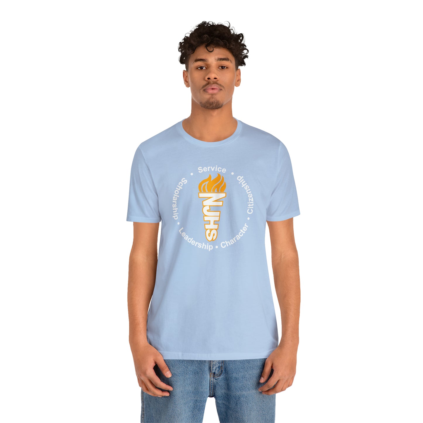 NJHS National Junior Honor Society Service Citizenship Character Leadership Scholarship Circular Torch Bella Jersey Short Sleeve Tee (Unisex)