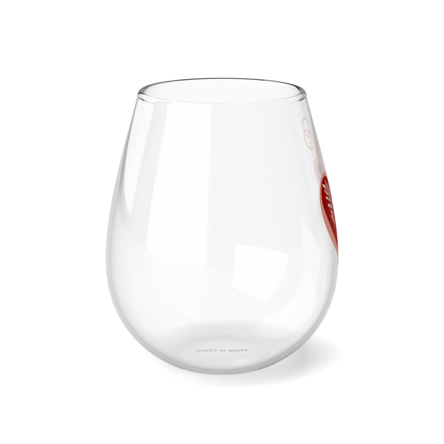 Heart Ornament Stemless Wine/ Glass, 11.75oz