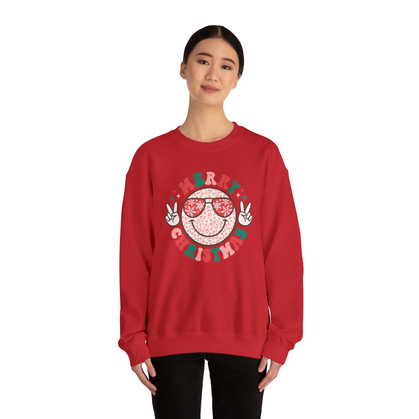 Merry Christmas Peace Smiley Face Unisex Heavy Blend™ Crewneck Sweatshirt