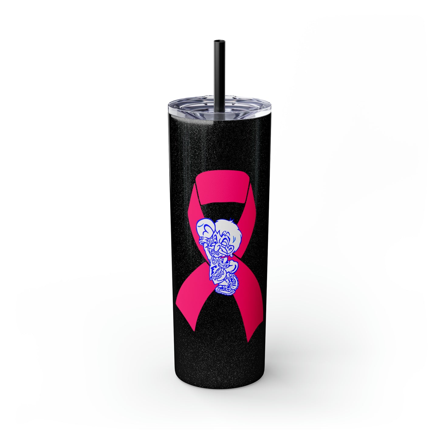 Freeburg Midgets Breast Cancer Awareness Pink Ribbon Skinny Tumbler with Pick your Color Straw, 20oz