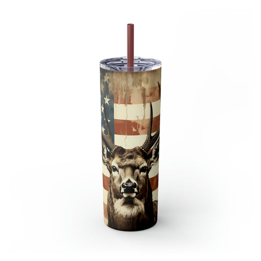 American Deer Hunting Skinny Tumbler with Straw, 20oz