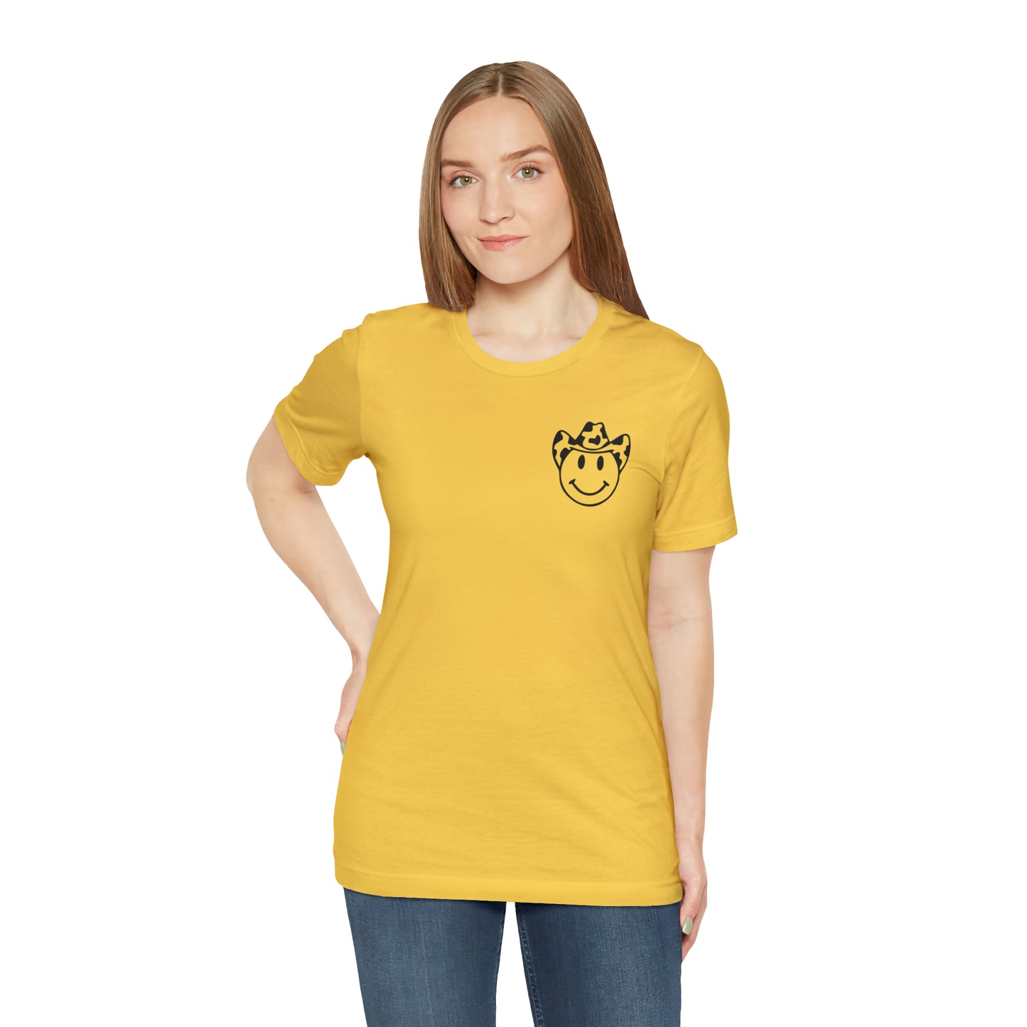 "Smiley Face HOWDY"  (Front and Back Design)  Unisex Jersey Short Sleeve Tee