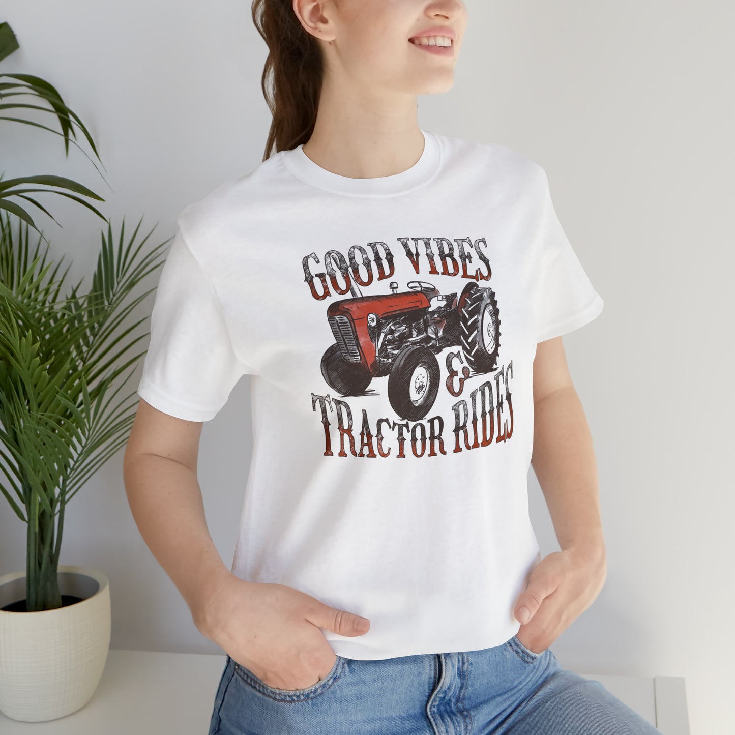 Vintage Good Vibes and Tractors Unisex Jersey Short Sleeve Tee