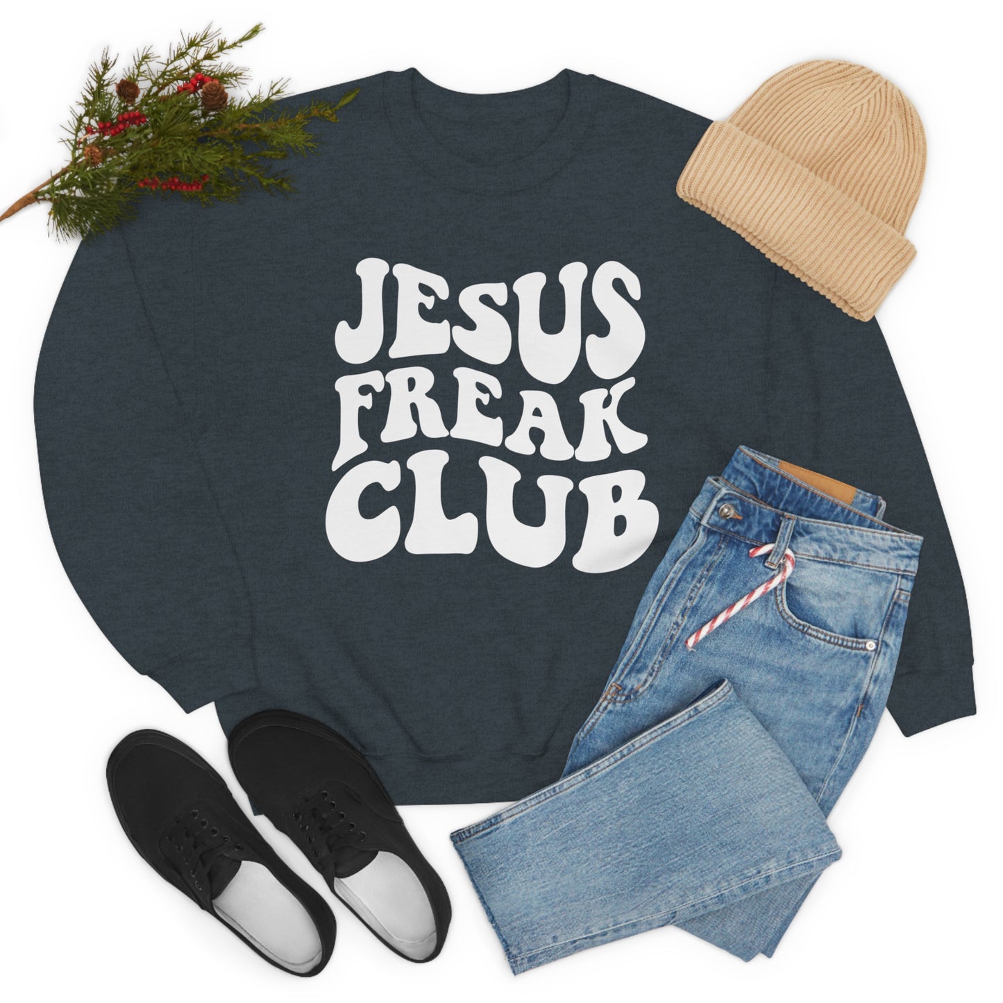 Vintage Jesus Freak Club White Logo Unisex Heavy Blend™ Crewneck Sweatshirt