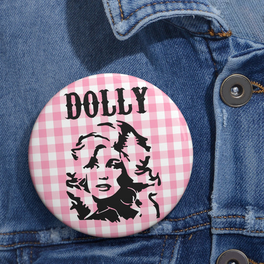 Dolly Portrait Pink Checkerboard Custom Pin Buttons