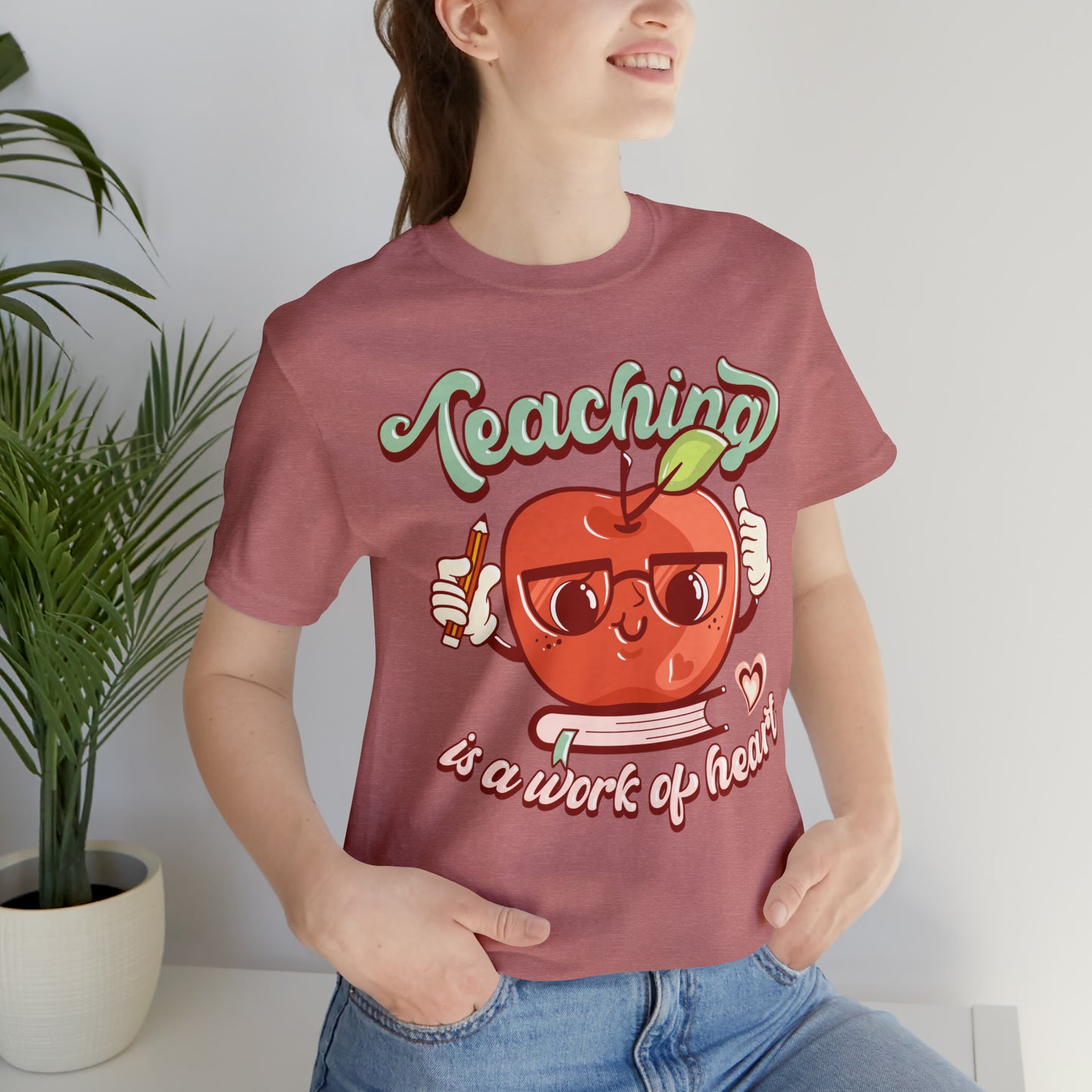 Vintage Teaching is a Work of Heart Unisex Jersey Short Sleeve Tee