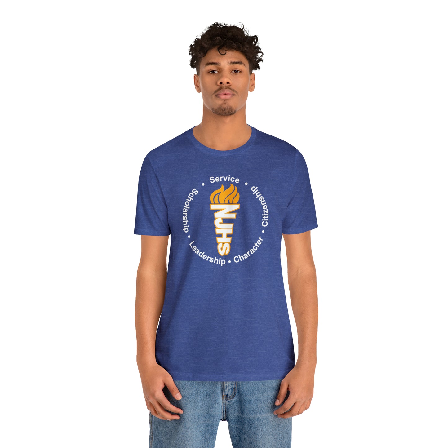 NJHS National Junior Honor Society Service Citizenship Character Leadership Scholarship Circular Torch Bella Jersey Short Sleeve Tee (Unisex)