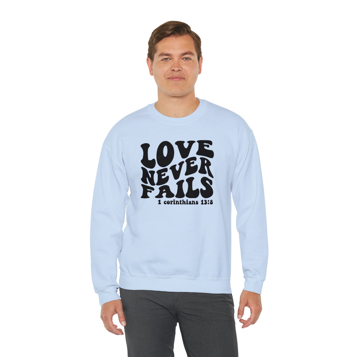 Love Never Fails Black Logo Unisex Heavy Blend™ Crewneck Sweatshirt