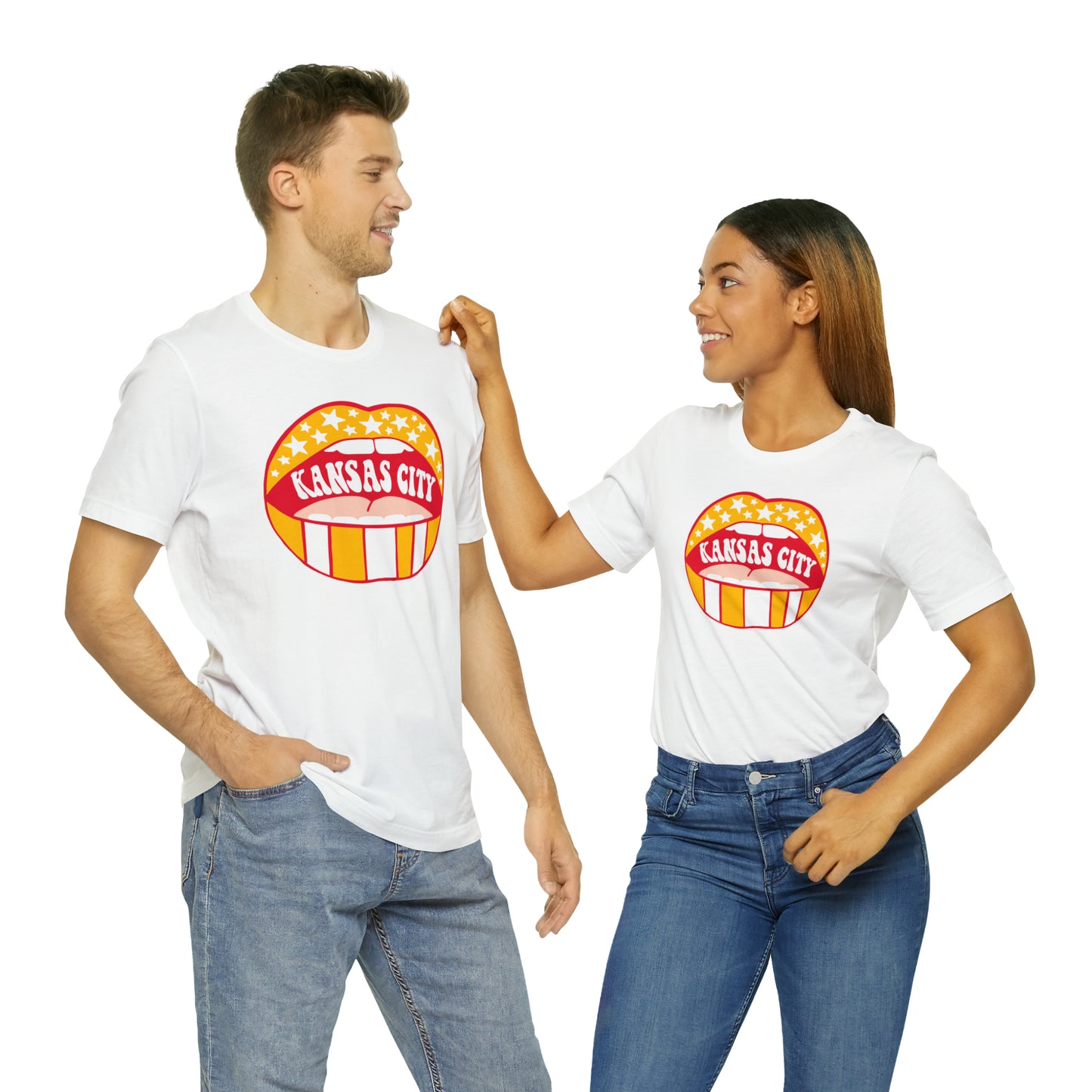 Swift Kelce 87 Football Lips Bella Jersey Short Sleeve Tee (Unisex) - Front and Back Design