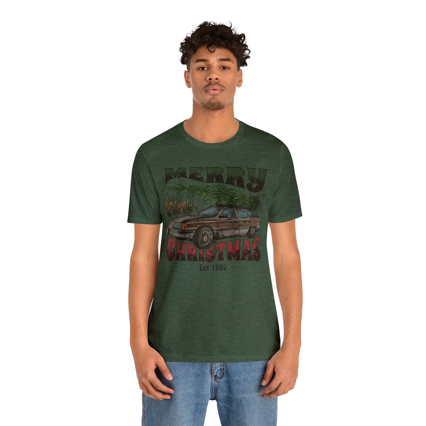 Distressed Griswold's Christmas Tree Station Wagon Holiday Bella Jersey Short Sleeve Tee (Unisex)