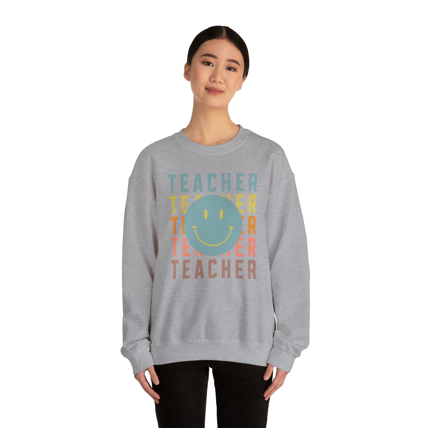 Multi Colored Teacher with Smiley Face Unisex Heavy Blend™ Crewneck Sweatshirt