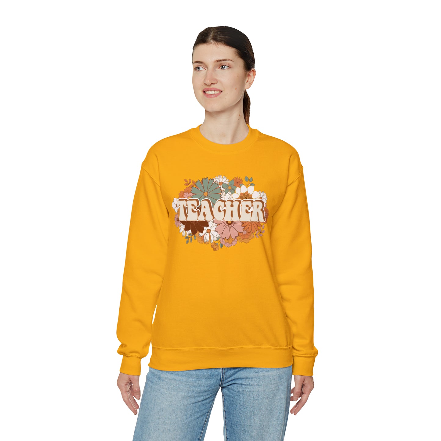 Vintage Retro Floral Teacher Warm Colors Unisex Heavy Blend™ Crewneck Sweatshirt