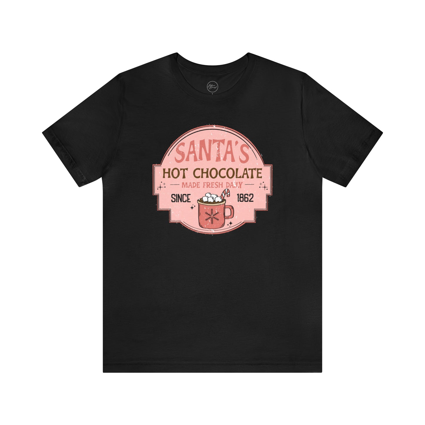 Santa's Hot Chocolate Pink Christmas/ Holiday Bella Jersey Short Sleeve Tee (Unisex)