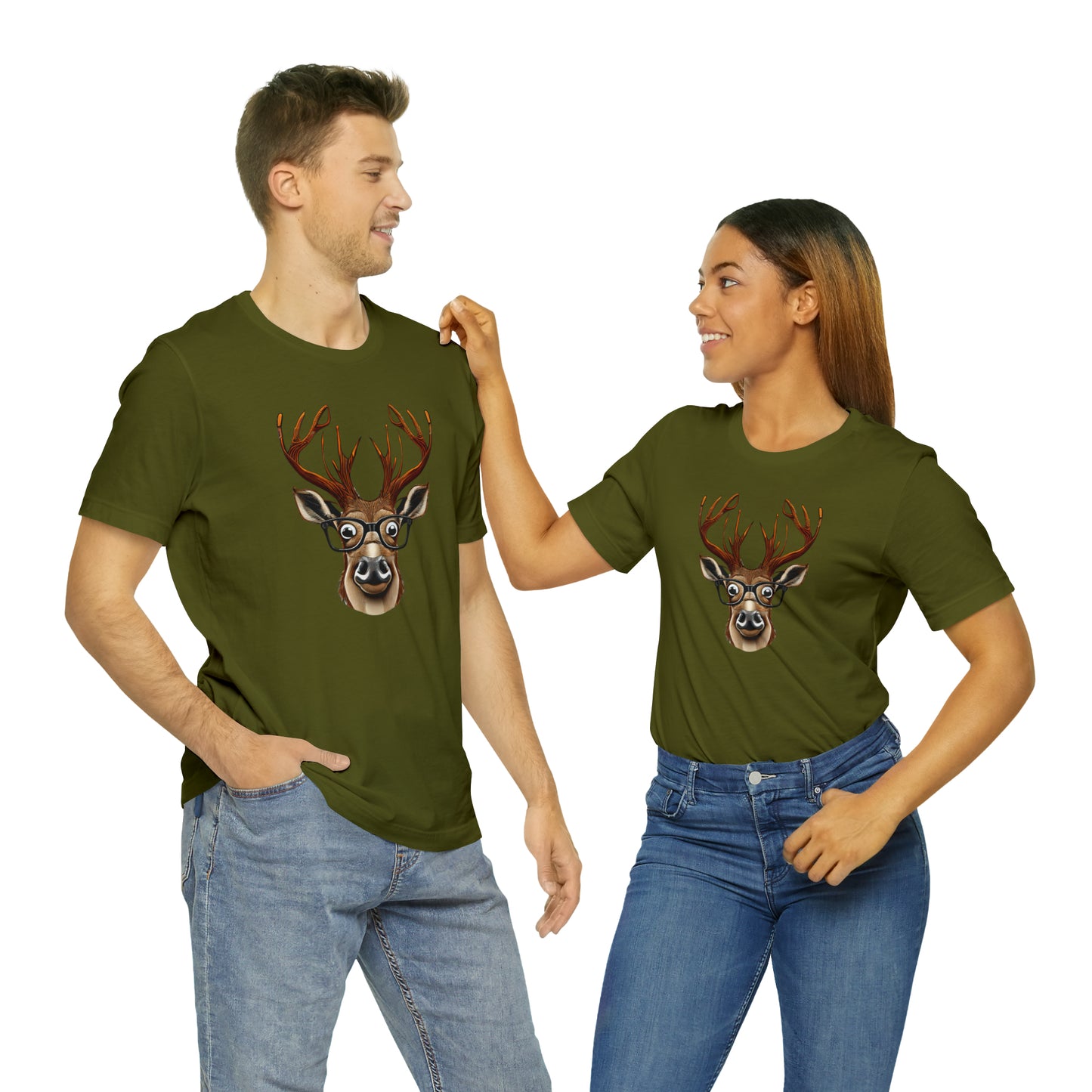 Deer/ Reindeer with Glasses Country and Christmas Unisex Jersey Short Sleeve Tee