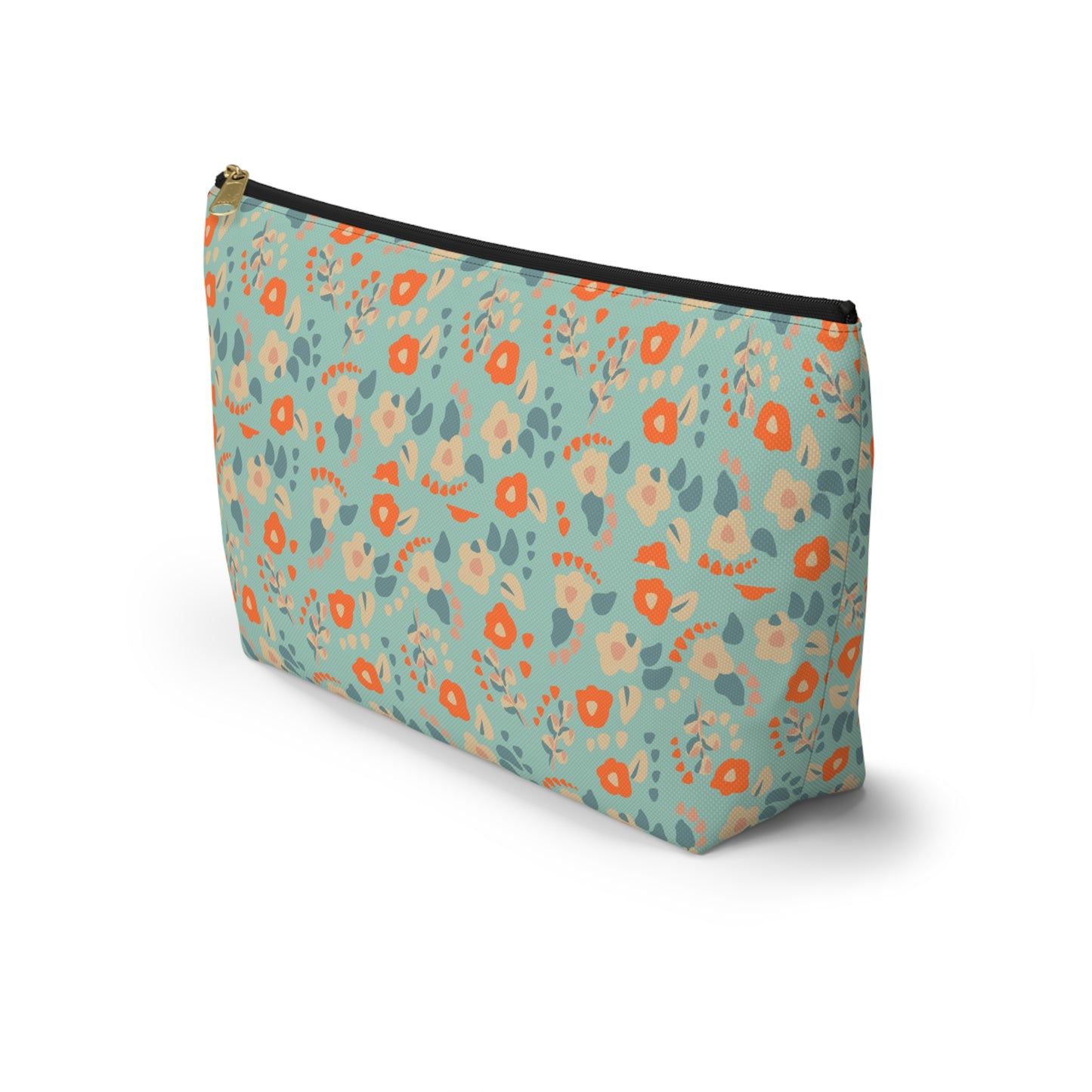Orange Floral Print Design  Accessory Pouch w T-bottom