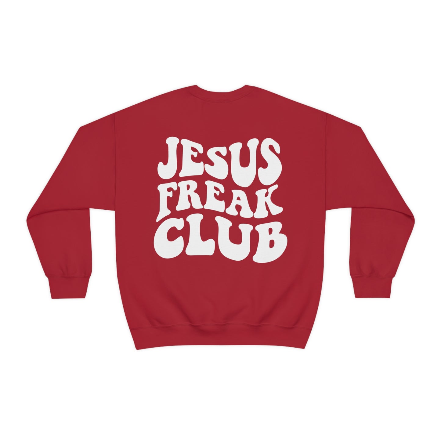 Vintage Jesus Freak Club Front & Back Design White Logo Unisex Heavy Blend™ Crewneck Sweatshirt