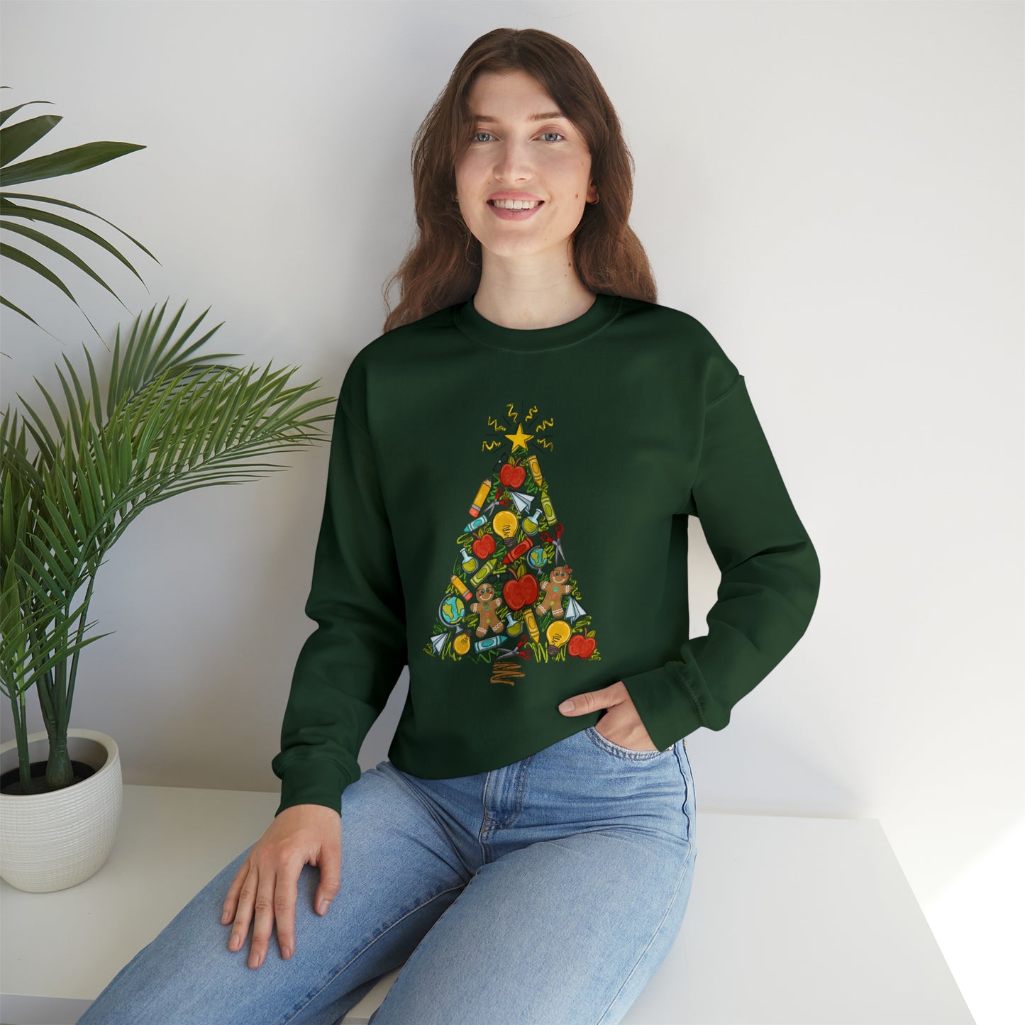 Teacher Supplies Christmas Tree Heavyweight Crewneck Sweatshirt